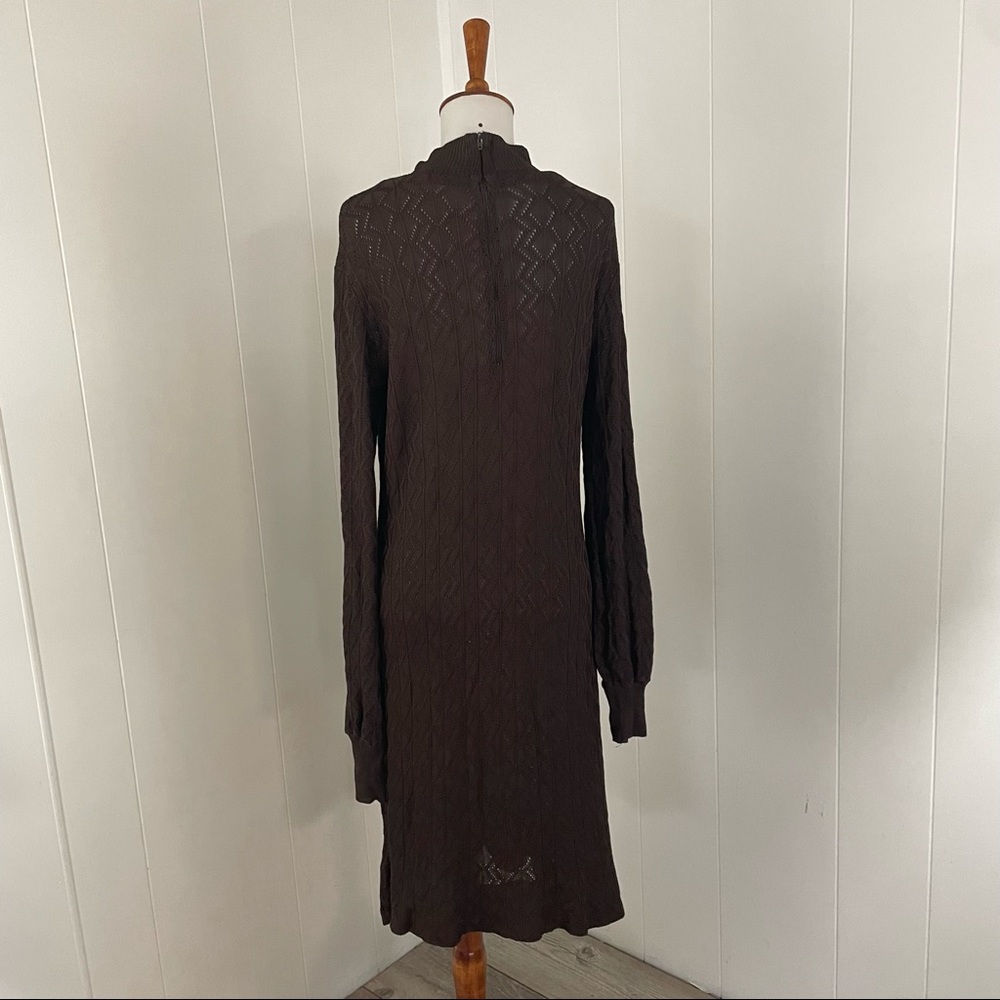 Vintage Knit Dress Women’s L Brown Semi Sheer Mock Neck‎ Long Sleeve Midi - Picture 6 of 6
